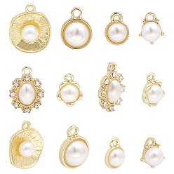 Золотой 12шт 6 стиль сплава серьги-гвоздики фурнитура, с имитацией жемчуга и горизонтальными петлями, цветок и овал и полукруглый, с пластиковыми и железными ушными гайками, золотые, 40 мм, отверстие : 10~18x7~14.5 мм, штифты : 1~1.6 мм, 0.6 шт / стиль