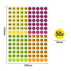 Mixed Color Self-Adhesive Price Label Pasters, Round Sticker, Number, Mixed Color, 316x220mm