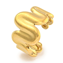 Настоящее золото 18K Ионное покрытие (ip) волна 304 открытые манжетные кольца из нержавеющей стали для женщин, реальный 18 k позолоченный, 14 мм