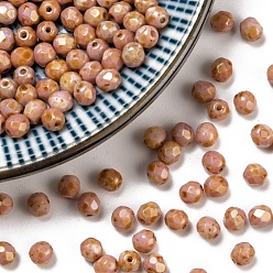 Orange Czech Fire Polished Glass Beads, Faceted, Drum, Orange, 4x4mm, Hole: 0.8mm, about 1170pcs/bag