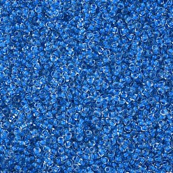 Dodger Blue 11/0 Grade A Round Glass Seed Beads, Transparent Inside Colours, Dodger Blue, 2.3x1.5mm, Hole: 1mm, about 48500pcs/pound