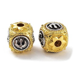 Античный Серебристый & Золотой Латунные бусины, Кубик с цветком, без кадмия, без никеля и без свинца, старинное серебро & золотой, 12x11.5x9 мм, отверстие : 3 мм