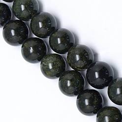Dark Green Round Gemstone Beads, Natural Serpentine/Green Lace Stone, Dark Green, 10mm, Hole: 1mm, about 40pcs/strand, 16 inch
