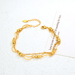 Золотой Винтажные пляжные латунные браслеты на лодыжку с двумя слоями цепочки в форме луны для женщин, золотые, 8-1/4 дюйм (210 мм)