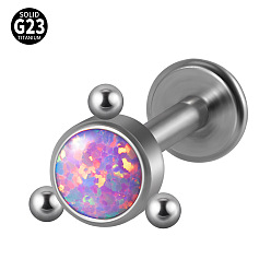 Плоский Круглый G23 титановые безрезьбовые лабреты, с имитацией опал, цвет нержавеющей стали, плоско-круглые, 8 мм, штифты : 1.2 мм