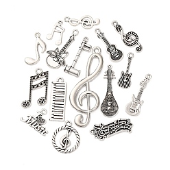 Античное Серебро Сплавочные подвески тибетского стиля, музыкальные инструменты/музыкальная нота, античное серебро, 15~56x9~20x1~6 мм, отверстие : 1.2~2 мм, 1 шт / стиль