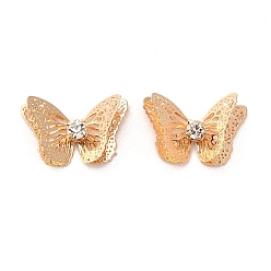 Light Gold Messing Cabochons, mit Strass, Schmetterling, Licht Gold, 14x22x5.5 mm