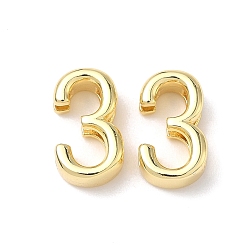 Настоящее золото 18K Прелести латунных слайд, без свинца и без кадмия, долговечный, стойки покрытие, число 3, реальный 18 k позолоченный, 16x9.5x5.5 мм, отверстие : 10.5x2.3 мм