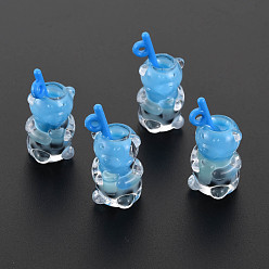 Темно-Голубой Подвески из смолы, с полимерной глиной внутри, имитация пузырчатого чая, с акриловой чашкой, медведь, глубокое синее небо, 27.5~29.5x14x13 мм, отверстие : 1.8 мм