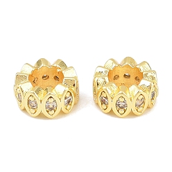 Золотой Плоские круглые латунные микропаве прозрачные кубические циркониевые европейские бусины, бусины с большим отверстием, стойки покрытие, долговечный, без свинца и без кадмия, золотые, 8x4 мм, отверстие : 4 мм