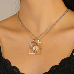 Солнце Двухцветный 201 подвеска в виде полого прямоугольника из нержавеющей стали, парные ожерелья, золотые и нержавеющая сталь цвет, солнце, 15.71 дюйм (39.9 см), 2 шт / комплект