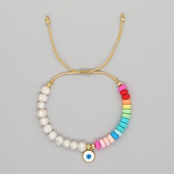 Evil Eye Сплав шарм браслеты, Регулируемые браслеты для женщин из полимерной глины и смоляных бусин., злые глаза, 11.02 дюйм (28 см)