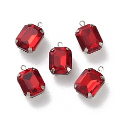 Светло-сиамский Горный хрусталь подвески, с латунной фурнитурой , прямоугольные, Light Siam, 13x8x5.5 мм, отверстие : 1.2 мм