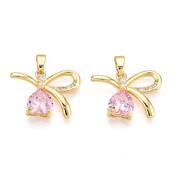 Настоящее золото 18K Латунные микро проложить кубического циркония прелести, без кадмия и без свинца, бантом, реальный 18 k позолоченный, 14.5x19.5x5 мм, отверстие : 5x2.5 мм