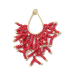 (123L) Белый крем непрозрачный блеск Подвески из стеклянного бисера, имитирующие рождественские украшения, с 201 соединительными кольцами из нержавеющей стали и 304 открытыми соединительными кольцами из нержавеющей стали, огнеупорный кирпич, 46~49x36~39x2 мм, отверстие : 3 мм