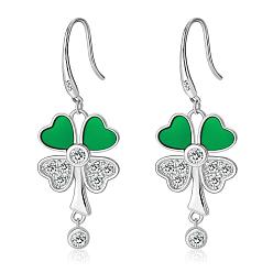 Platinum Clear Cubic Zirconia Clover Dangle Earrings, 925 Sterling SilverDrop Dangle Earrings, Platinum, 41.5x15x2mm