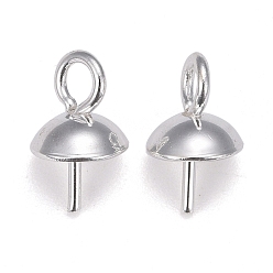 Серебро 304 кулоны булавки жемчужные колышки стаканчики нержавеющие, за половину пробурено бисера, серебряные, 8.5x5 мм, отверстия: 2 мм, штифты: 0.8 мм