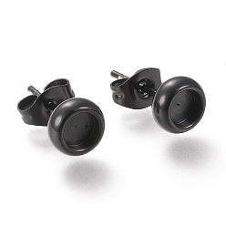 Черный 304 Настройки серьги из нержавеющей стали, с уха орехов, плоско-круглые, ионное покрытие (ip), электрофорез черный, лоток : 4 мм, 6 мм, штифты : 0.8 мм