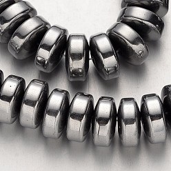 с Покрытием Серебра Гальванизировать немагнитных синтетический гематит бисер пряди, Heishi бусы, Диск / плоские круглые, со серебряным покрытием, 12x6 мм, отверстие : 1 мм, около 69 шт / нитка, 15.7 дюйм