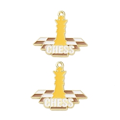 Желтый Подвески из эмали и сплава, настольные игры для взрослых/шахматные брелоки, золотые, желтые, 27.5x30x1 мм, отверстие : 1.6 мм