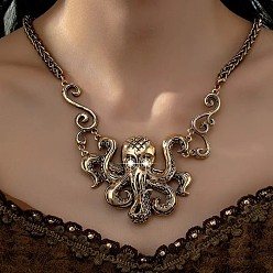 Античное Золото Ожерелья с подвеской из сплава богемного осьминога со стразами, античное золото , 18.50 дюйм (47 см)