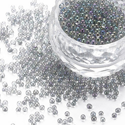 Dark Gray DIY 3D Nail Art Decoration Mini Glass Beads, Tiny Caviar Nail Beads, AB Color Plated, Round, Dark Gray, 2mm, about 450g/bag