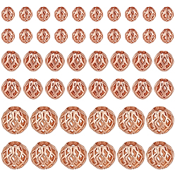 Roségold 60 Stück 3 Stile hohle Messingperlen, Runde, Roségold, 4~8 mm, 20 Stück / Stil