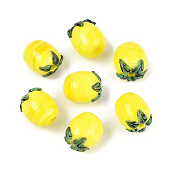 Желтый Бусы лэмпворк ручной работы, лимон, желтые, 13~14x10.5~12x10.5~12 мм, отверстие : 1.2~1.8 мм, около 19~20 шт / нитка, 9.84~10.24 дюйм (25~26 см)