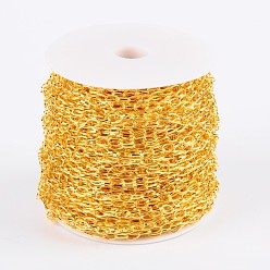 Golden Iron Cable Chains, Unwelded, with Spool, Flat Oval, Golden, 6.9x3.8x0.9mm, about 164.04 Feet(50m)/roll