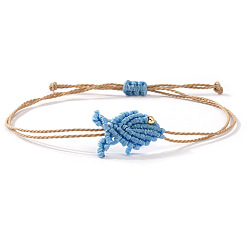 Стально-синий Браслеты ручной работы из плетеного шнура для женщин, рыба, с латунным, стальной синий, 11.02 дюйм (28 см)