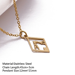 Rhombus 201 подвесные из нержавеющей стали ожерелья, ожерелья-цепочки для женщин, золотые, ромб, 17.72 дюйм (45 см), Кулон : 21x12 мм