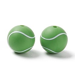 Зеленый лайм Силиконовые бусины, большой теннис, зеленый лайм, 14.5x14 мм, отверстие : 2 мм