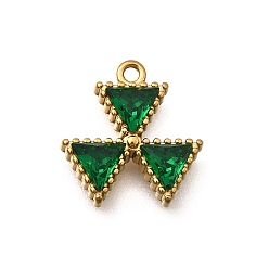 Зеленый 304 подвески из нержавеющей стали, с кубического циркония, треугольник прелести, ионное покрытие (ip), золотые, зелёные, 13x12x3 мм, отверстие : 1.2 мм