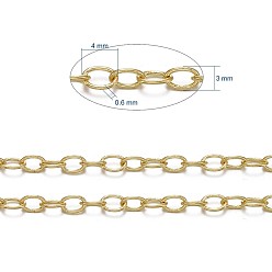 Golden Brass Cable Chains, Unwelded, with Spool, Oval, Cadmium Free & Nickel Free & Lead Free, Golden, 4x3x0.6mm, about 301.83 Feet(92m)/roll