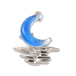 Луна Подвески из сплава и смолы, подвески в форме полумесяца, платина, луна, 21x27x5 мм, отверстие : 1.6 мм