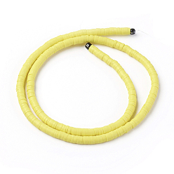 Yellow Eco-Friendly Handmade Polymer Clay Beads, Disc/Flat Round, Heishi Beads, Yellow, 4x1mm, Hole: 1mm, about 380~400pcs/strand, 17.7 inch
