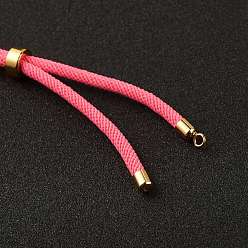 Pink Nylon Twisted Cord Bracelet Making, Slider Bracelet Making, with Eco-Friendly Brass Findings, Round, Golden, Pink, 8.66~9.06 inch(22~23cm), Hole: 2.8mm, Single Chain Length: about 4.33~4.53 inch(11~11.5cm)