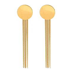 Плоский Круглый Ионное покрытие (ip) золото 304 серьги-гвоздики из нержавеющей стали, серьги-кисточки с цепочками, плоско-круглые, 62x13 мм
