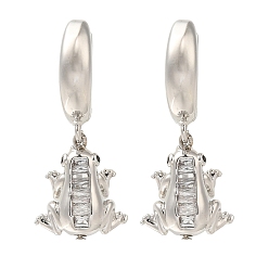 Платина Серьги-кольца из латуни с микропаве из кубического циркония, долговечный, без свинца и без кадмия, платина, 30.5x13 мм