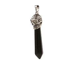 (946F)Морозный цвет внутри  Жонкиль / Непрозрачная зеленая подкладка Хэллоуин натуральный черный агат (окрашенный и нагретый) большие подвески, с металлическими находками в виде черепа, конус очарование, 62x10 мм