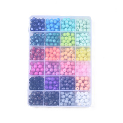 Mixed Color Baking Paint Glass Beads, Round, Mixed Color, 8x7.5mm, Hole: 1.2mm, 24 Colors, 20~28Pcs/color, about 550~600Pcs/box