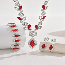 Красный Комплекты цепочек с подвесками и браслетами из латуни с конским глазом и стразами, а также серег-гвоздиков, красные, браслет: 7.09 дюйм(180мм)