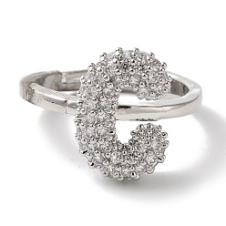 Letter C Стойка покрытие буква латунь микро паве прозрачный кубический цирконий регулируемые кольца для женщин, буква С, 15x10 мм, внутренний диаметр: 17 мм