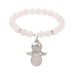Розовый Кварц Браслеты из натурального розового кварца с подвесками в виде ангелов, внутренний диаметр: 2-1/4 дюйм (5.6 см)
