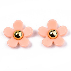 Легкий Лосось Непрозрачные акриловый кабошоны, цветок, светлый померанцевый, 17x17~18x5 мм, внизу: 9 мм