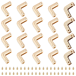 Light Gold 20 комплекты цинкового сплава кошелек декоративная фурнитура края, защита углов сумки, с железными винтами, l-образный, золотой свет, 2.4x2.4x0.7 см, отверстие : 2.5 мм