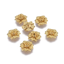 Raw(Unplated) Multi-Petal Brass Bead Caps, Flower, Raw(Unplated), 14x4.5mm, Hole: 1mm, Inner Diameter: 5mm