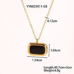 Черный Винтажные 304 прямоугольные эмалевые кулоны из нержавеющей стали для женщин, чёрные, 16.02 дюйм (40.7 см)