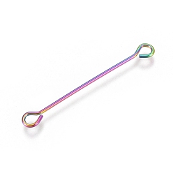 Rainbow Color Ion Plating(IP) 304 Stainless Steel Eye Pins, Double Sided Eye Pins, Rainbow Color, 26x3x0.5mm, Hole: 1.7mm