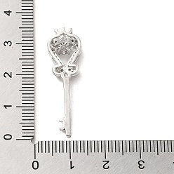 Platine Pendentifs en laiton et zircone cubique, plaqué longue durée, clé avec la couronne, platine, 33x10x4.5mm, Trou: 2x2mm